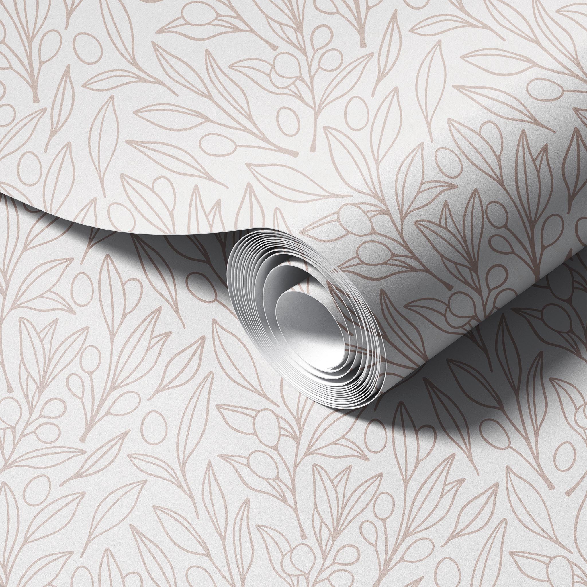 Nude Doodle Leaves peel and stick wallpaper room mockup